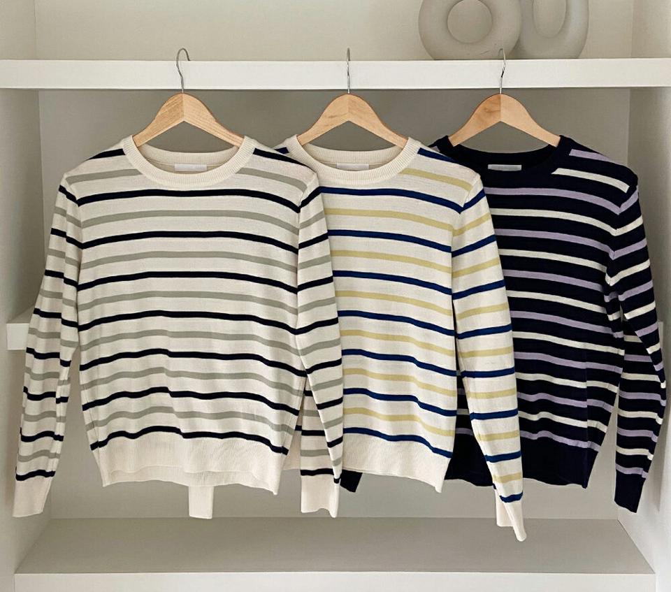 【只今10%OFF】ツートーンボーダーニット・全3色・t02012 レディース 【tops】トップス ニット 長袖 ボーダー柄 マルチボーダー カジュアル ラフ ニットトップス 春 秋 冬 韓国ファッション NIJU レディース 【ニットセール】