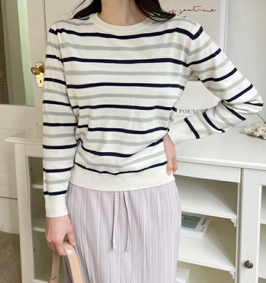 【只今10%OFF】ツートーンボーダーニット・全3色・t02012 レディース 【tops】トップス ニット 長袖 ボーダー柄 マルチボーダー カジュアル ラフ ニットトップス 春 秋 冬 韓国ファッション NIJU レディース 【ニットセール】