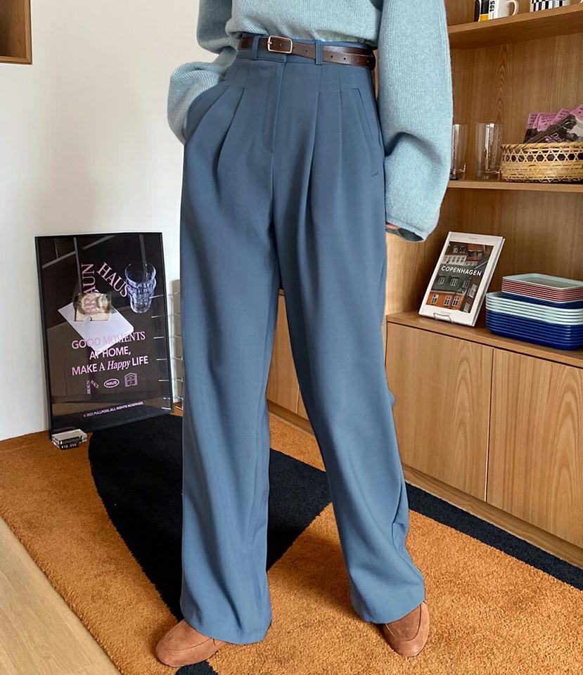 ツータックワイドスラックス・全3色・t00205 レディース 【pt】韓国ファッション ボトムス ロング ロングパンツ スラックスパンツ スラックス ツータック ワイド パステル ストレート ベルトループ 無地 シンプル 体型カバー フェミニン カジュアル 秋 冬