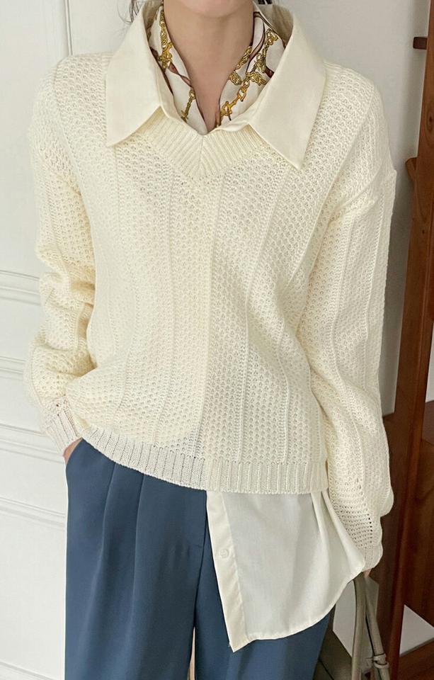 【新作10%OFF】Vネックラインニット・全4色・t71656 レディース 【tops】トップス ニット 長袖 Vネック 単色 シンプル カジュアル ナチュラル クロップド丈 短丈 ラフ 大人 アクリルニット くすみ 春 秋 冬 韓国ファッション ハイホリHIHOLLI