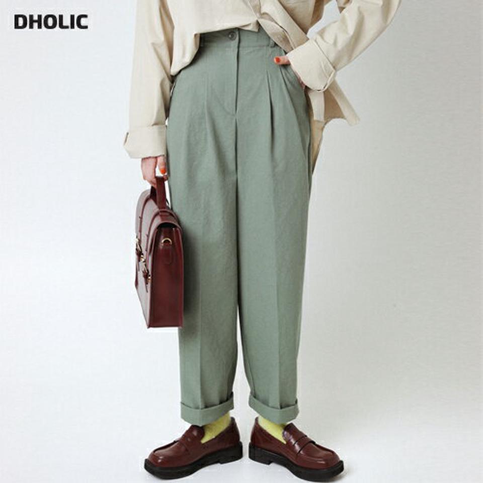 コットンタックワイドパンツ・全2色・t00115 レディース 【pt】韓国ファッション ボトムス ロング ロングパンツ コットンパンツ ハイウエスト タック ワイド カラーアイテム ベルトループ 無地 シンプル フェミニン カジュアル 秋 冬