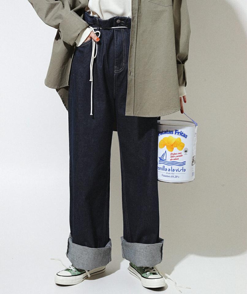 ストラップ付2TYPEワイドパンツ・全2色・a00113 レディース 【pt】韓国ファッション ボトムス ロング ロングパンツ コットンパンツ ストラップ付 ハイウェスト ワイド 無地 シンプル 体型カバー フェミニン カジュアル 秋 冬