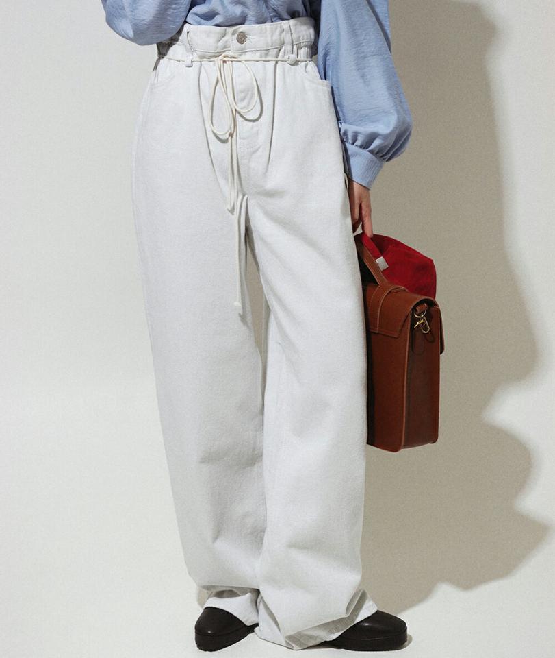 ストラップ付2TYPEワイドパンツ・全2色・a00113 レディース 【pt】韓国ファッション ボトムス ロング ロングパンツ コットンパンツ ストラップ付 ハイウェスト ワイド 無地 シンプル 体型カバー フェミニン カジュアル 秋 冬