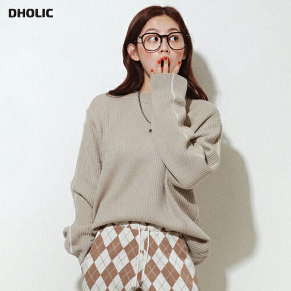 【新作10%OFF】ステッチラインオーバーフィットニット・全5色・a00107 レディース 【tops】韓国ファッション トップス ニット 大人 長袖 ラウンドネック ステッチ オーバーサイズ ルーズ シンプル 体型カバー フェミニン カジュアル 秋 冬