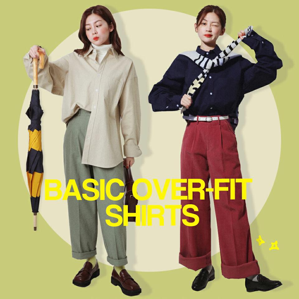 ステッチオーバーフィットシャツ・全4色・n00104 レディース 【bl】韓国ファッション トップス シャツ 長袖 カラーネック ステッチ バイオウォッシング オーバーサイズ ルーズ 無地 シンプル カジュアル フェミニン 体型カバー ガーリー 春 秋 冬