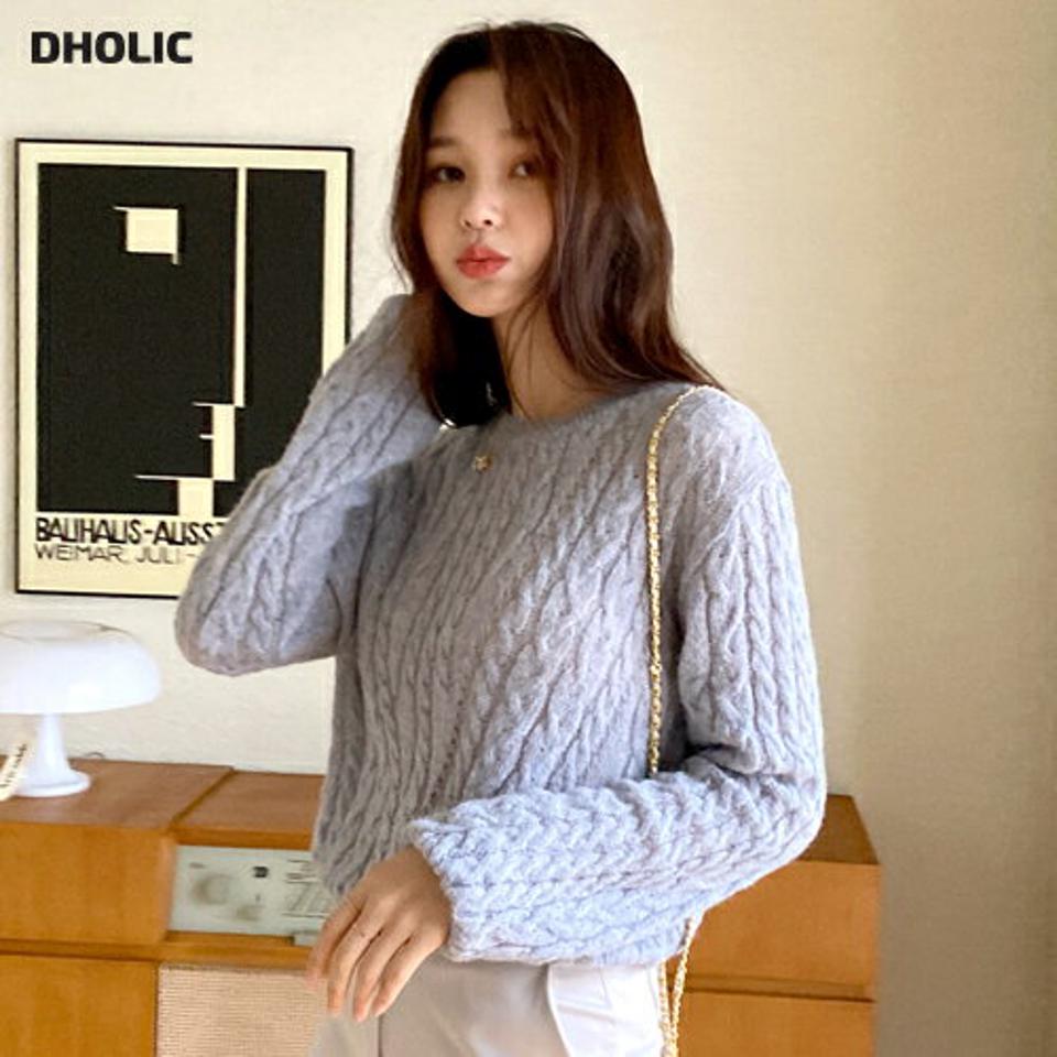 アルパカ混ツイストニット・全4色・t71581 レディース 【tops】韓国ファッション トップス ニット 大人 長袖 ラウンドネック アルパカ混 ツイスト編み クロップド丈 カラーニット シンプル フェミニン カジュアル 秋 冬