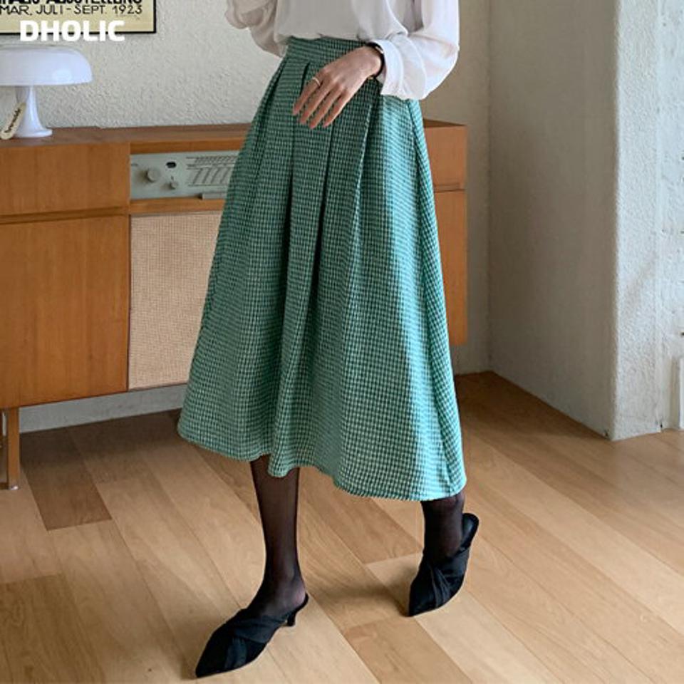 スパンコールチェックスカート・全2色・b71591 レディース 【sk】韓国ファッション ボトムス スカート ロング ロングスカート スパンコール チェック ロング丈 カラーアイテム シンプル Aライン 細身 大人 カジュアル フェミニン ガーリー 秋 冬