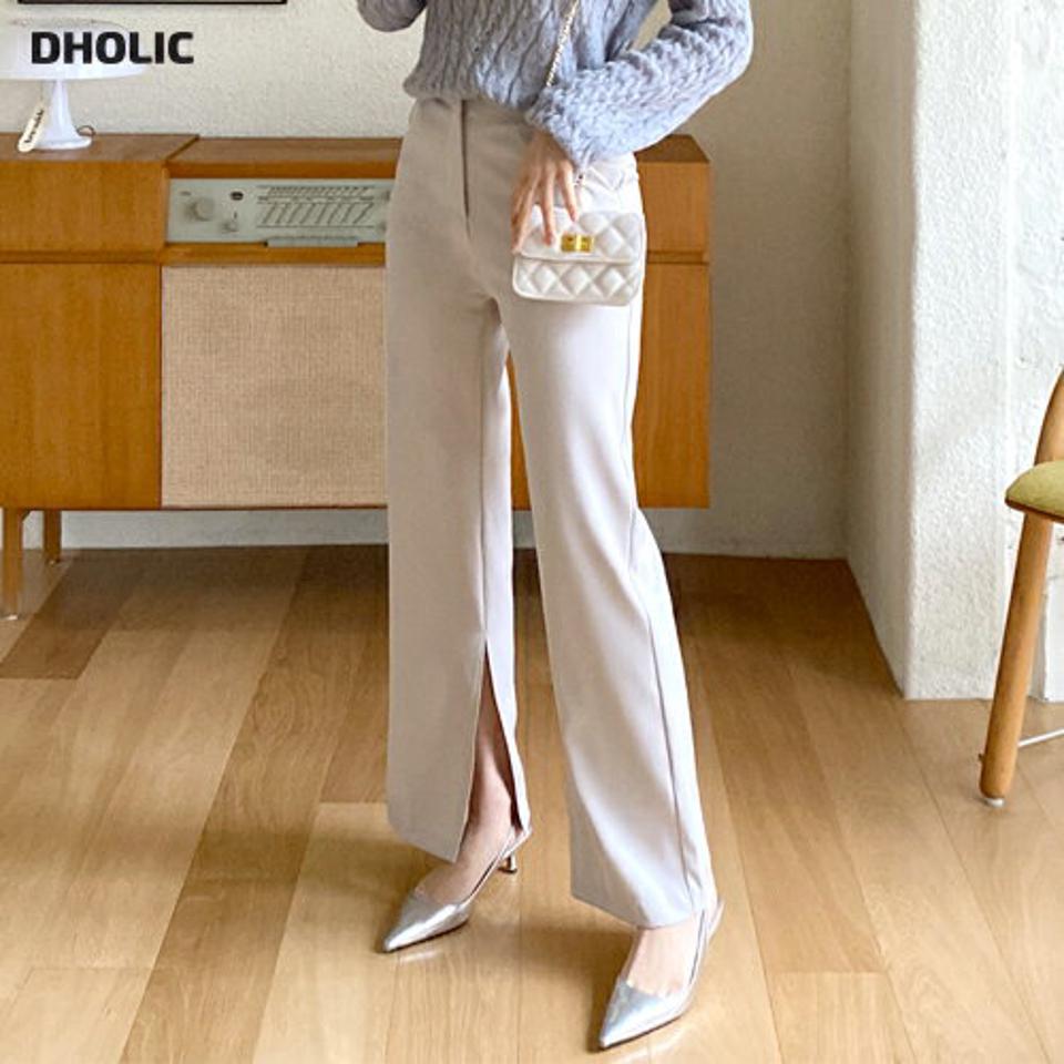 スリットストレートスラックスパンツ・全3色・t71596 レディース 【pt】韓国ファッション ボトムス ロング ロングパンツ スラックスパンツ スラックス スリット ストレート ハイウエスト 無地 シンプル 体型カバー フェミニン カジュアル 秋 冬