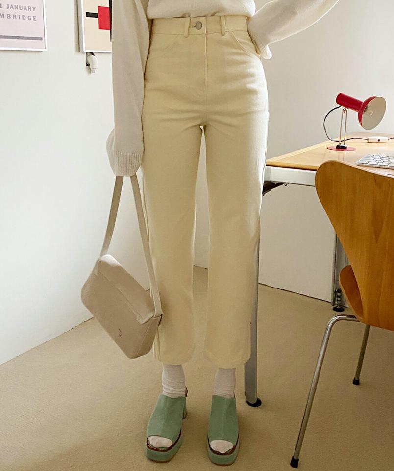 コットンストレートパンツ・全4色・t71597 レディース 【pt】韓国ファッション ボトムス ロング ロングパンツ コットンパンツ ストレート ワイド 無地 ベーシック シンプル フェミニン カジュアル 秋 冬