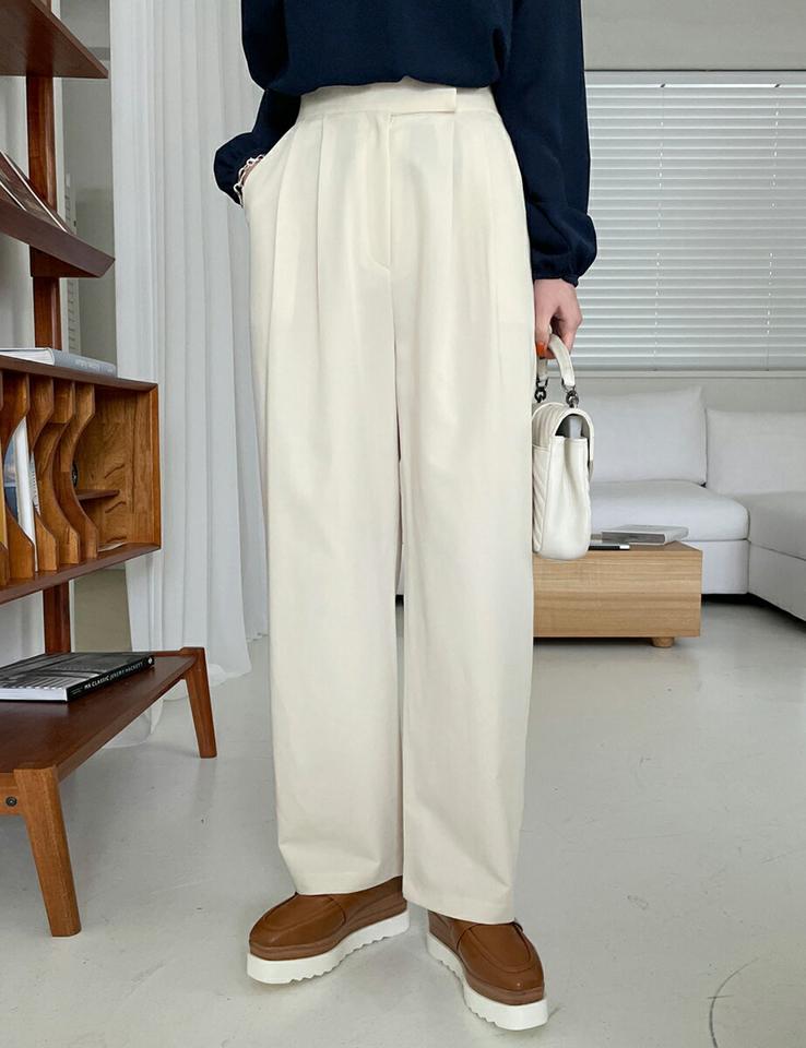 バックゴムワイドタックスラックス・全3色・t71668 レディース 【pt】スラックス パンツ ズボン ロングパンツ タック ワイドパンツ 単色 無地 シンプル オフィスカジュアル 大人 ハイウエスト 春 秋 冬 韓国ファッション ハイホリHIHOLLI