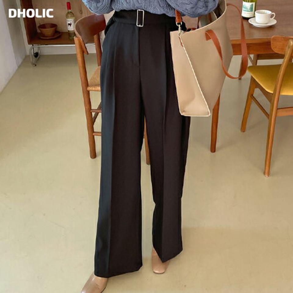 ベルト付ツータックスラックス・全3色・t66617 レディース 【pt】スラックス パンツ ズボン ロングパンツ タック 単色 無地 シンプル ベーシック 大人 オフィスカジュアル ストレート きれいめ ハイウエスト 春 秋 冬 韓国ファッション