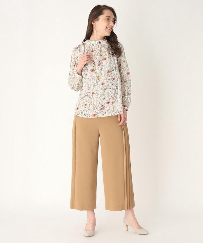 【サイズが豊富】大人のキレイシルエット　サイドプリーツワイドパンツ