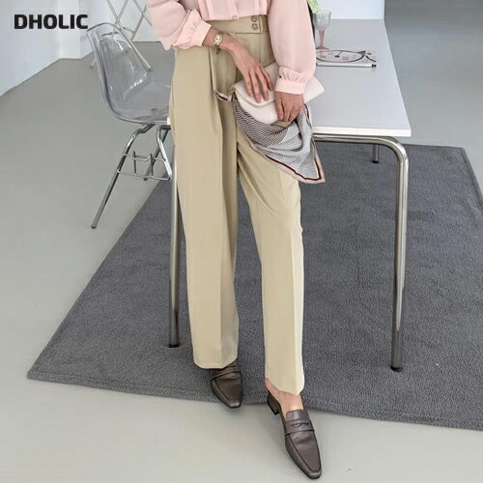 2ボタンワイドフィットスラックス・全2色・t00112 レディース 【pt】スラックス パンツ ズボン ロングパンツ ワイドスラックス 単色 無地 シンプル ベーシック 大人 オフィスカジュアル きれいめ 春 秋 冬 韓国ファッション ハイホリHIHOLLI