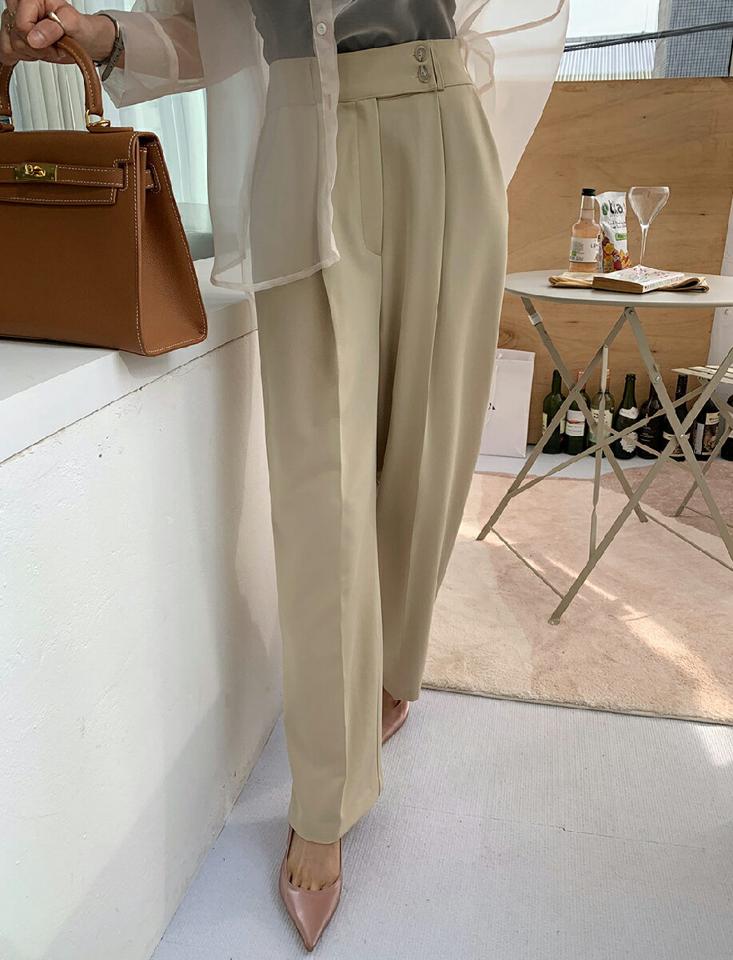 2ボタンワイドフィットスラックス・全2色・t00112 レディース 【pt】スラックス パンツ ズボン ロングパンツ ワイドスラックス 単色 無地 シンプル ベーシック 大人 オフィスカジュアル きれいめ 春 秋 冬 韓国ファッション ハイホリHIHOLLI