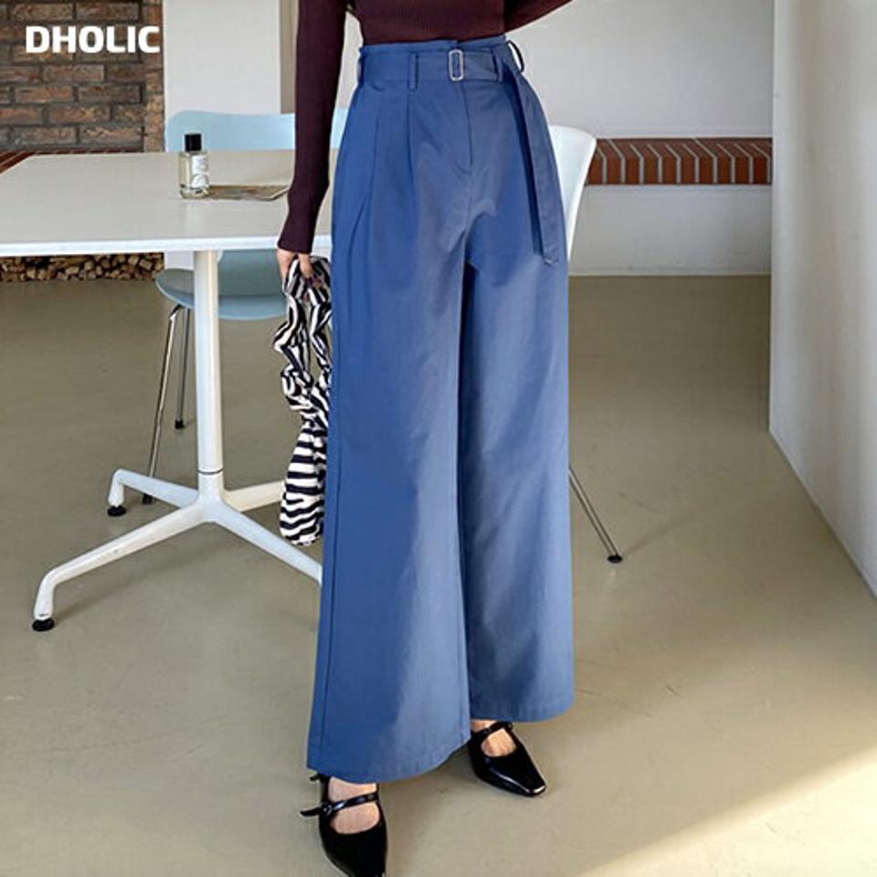 ベルト付ハイウエストワイドパンツ・全3色・t66481 レディース 【pt】韓国ファッション ボトムス ロング ロングパンツ ベルト付 ハイウエスト カラーパンツ ワイドパンツ ツータック 無地 シンプル フェミニン カジュアル 秋 冬