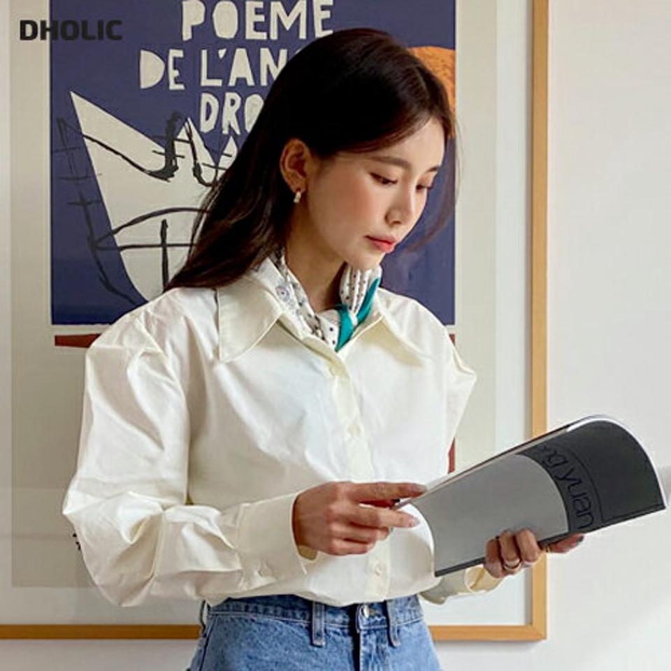 パステルパフブラウス・全4色・t66499 レディース 【bl】韓国ファッション トップス ブラウス 長袖 カラーネック ボタン パステル パフスリーブ 無地 ベーシック シンプル カジュアル フェミニン 体型カバー ガーリー 春 秋 冬