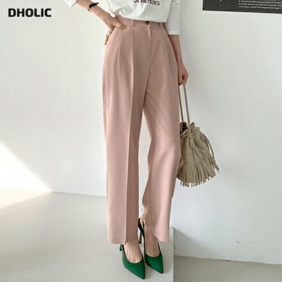 ストレートツータックスラックス・全2色・t00111 レディース 【pt】スラックス パンツ ズボン タック ストレート 単色 無地 シンプル 大人 パステル ハイウエスト オフィスカジュアル 春 秋 冬 韓国ファッション ハイホリHIHOLLI