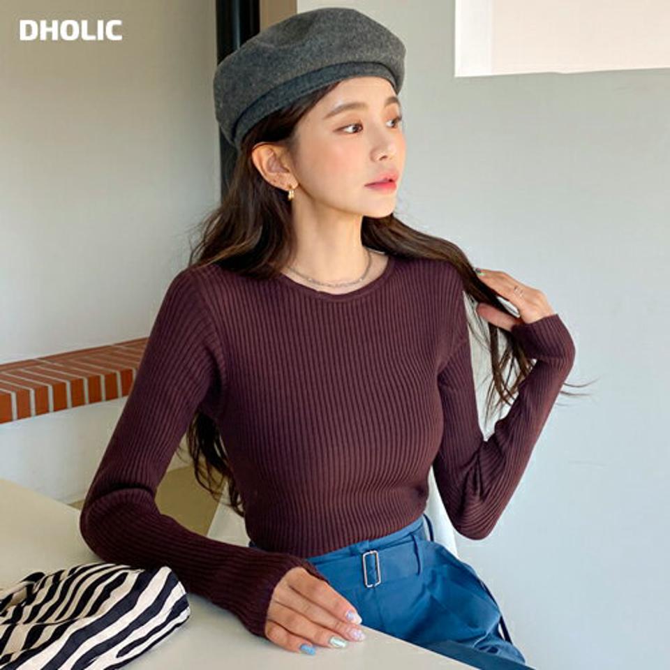 【マラソン特価】≪人気商品再入荷≫スリムリブニット・全5色・t66467 レディース 【tops】韓国ファッション トップス ニット 大人 長袖 ラウンドネック スリム カラーニット 無地 ベーシック シンプル フェミニン カジュアル デイリー オレンジ 秋 冬 年上 セール