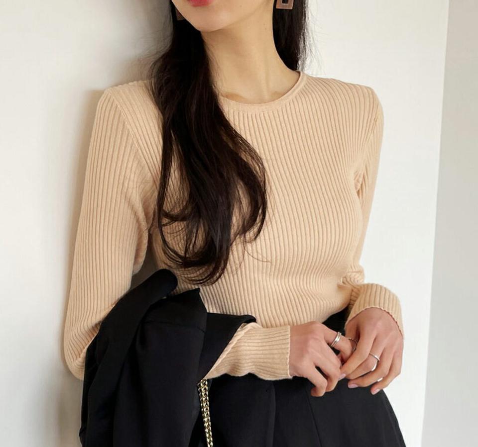 【マラソン特価】≪人気商品再入荷≫スリムリブニット・全5色・t66467 レディース 【tops】韓国ファッション トップス ニット 大人 長袖 ラウンドネック スリム カラーニット 無地 ベーシック シンプル フェミニン カジュアル デイリー オレンジ 秋 冬 年上 セール