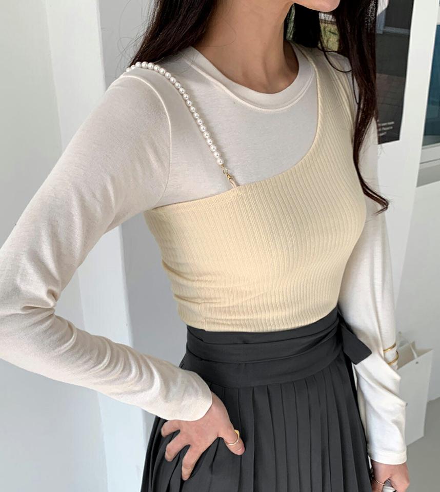 ストラップ付2WAYアシメノースリーブ・全4色・00094 レディース 【tops】トップス スリーブレス ノースリーブ ワンショルダー 前後着用自由 リブトップス 単色 無地 シンプル カジュアル y2k 春 夏 韓国ファッション ハイホリHIHOLLI