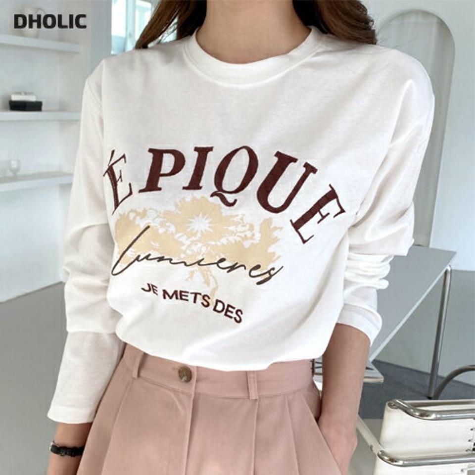 刺繍レタリングTシャツ・全4色・b00093 レディース 【tops】トップス Tシャツ 長袖 ロゴ ロゴT ロンT カジュアル ラフ ラウンドネック 春 秋 冬 韓国ファッション ハイホリHIHOLLI