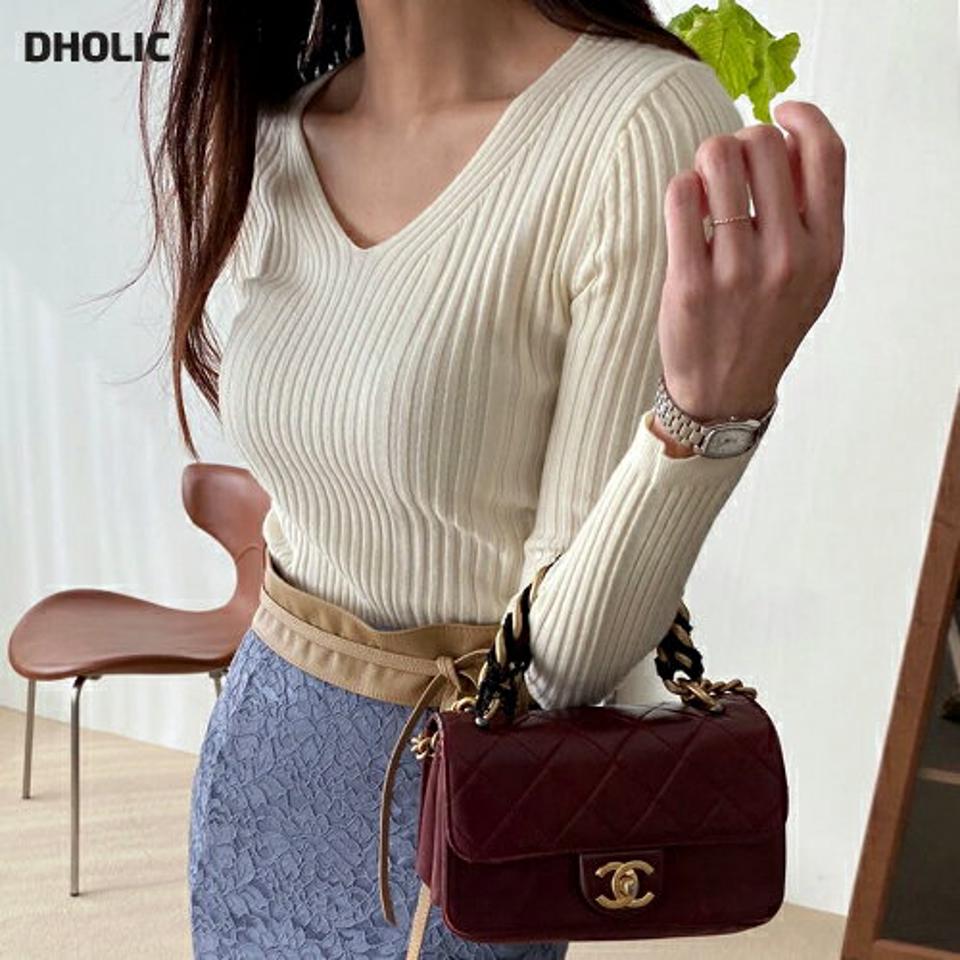 ≪人気商品再入荷≫Vネックリブスリムフィットニット・全4色・t71618 レディース 【tops】トップス ニット 長袖 リブニット Vネック 単色 無地 シンプル ベーシック 大人 デコルテ 鎖骨 カジュアル 春 秋 冬 韓国ファッション ハイホリHIHOLLI