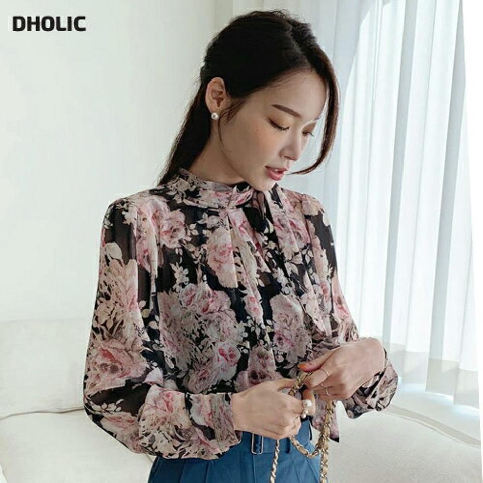 【15%OFF】フラワーシフォンタイブラウス・全3色・b71622 レディース 【bl】トップス ブラウス 長袖 花柄 シフォン フェミニン きれいめ 襟コン かわいい 可愛い ハーフネック ボウタイ 春 秋 冬 韓国ファッション ハイホリHIHOLLI blセール