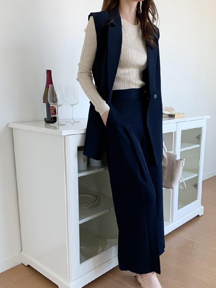 【送料無料】ダブルベスト&サイドボタンスラックスSET・全3色・b71632 レディース 【pt】セットアップ setup ベスト パンツ ズボン スラックス レイヤード 単色 無地 シンプル 大人 オフィス 春 秋 冬 韓国ファッション ハイホリHIHOLLI