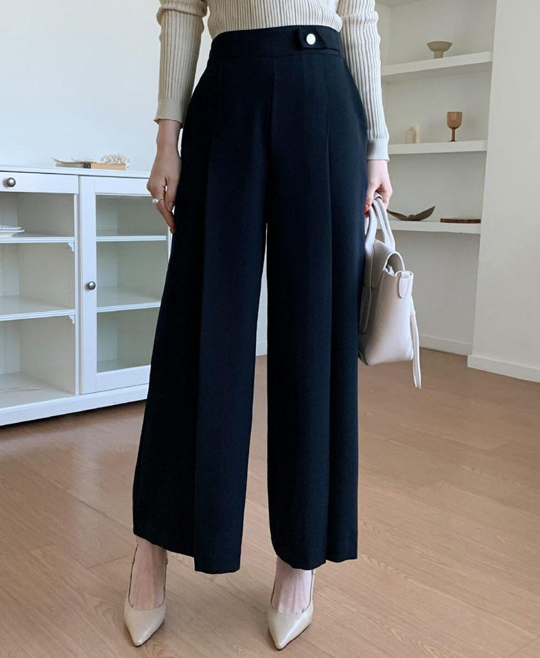 サイドボタンスラックス・全3色・b71633 レディース 【pt】スラックス パンツ ズボン ロングパンツ 単色 無地 シンプル ベーシック 大人 オフィスカジュアル ハイウエスト 春 秋 冬 韓国ファッション ハイホリHIHOLLI