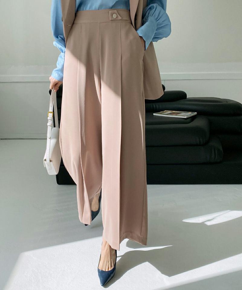 サイドボタンスラックス・全3色・b71633 レディース 【pt】スラックス パンツ ズボン ロングパンツ 単色 無地 シンプル ベーシック 大人 オフィスカジュアル ハイウエスト 春 秋 冬 韓国ファッション ハイホリHIHOLLI