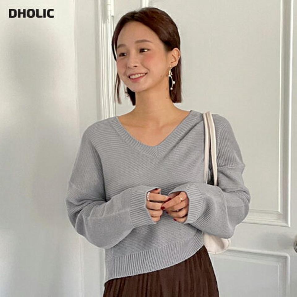 Vネッククロップドニット・全6色・t66638 レディース 【tops】韓国ファッション トップス ニット 大人 長袖 Vネック クロップド丈 ドロップショルダー 無地 ベーシック シンプル フェミニン カジュアル デイリー 秋 冬