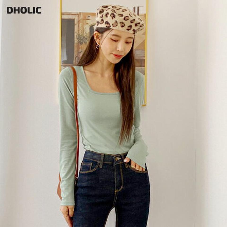 スクエアネックTシャツ・全7色・t66631 レディース 【tops】韓国ファッション トップス Tシャツ 大人 長袖 スクエアネック スリム デコルテ 無地 ベーシック シンプル 伸縮性 細身 フェミニン カジュアル 秋 冬