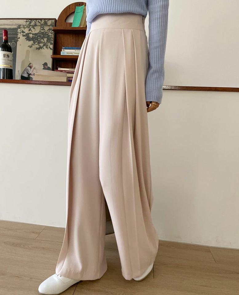 ツータックワイドスラックス・全3色・t66650 レディース 【pt】韓国ファッション ボトムス ロング ロングパンツ スラックスパンツ スラックス ツータック ワイド ハイウエスト 無地 シンプル フェミニン カジュアル 秋 冬