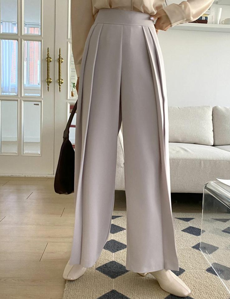 ツータックワイドスラックス・全3色・t66650 レディース 【pt】韓国ファッション ボトムス ロング ロングパンツ スラックスパンツ スラックス ツータック ワイド ハイウエスト 無地 シンプル フェミニン カジュアル 秋 冬