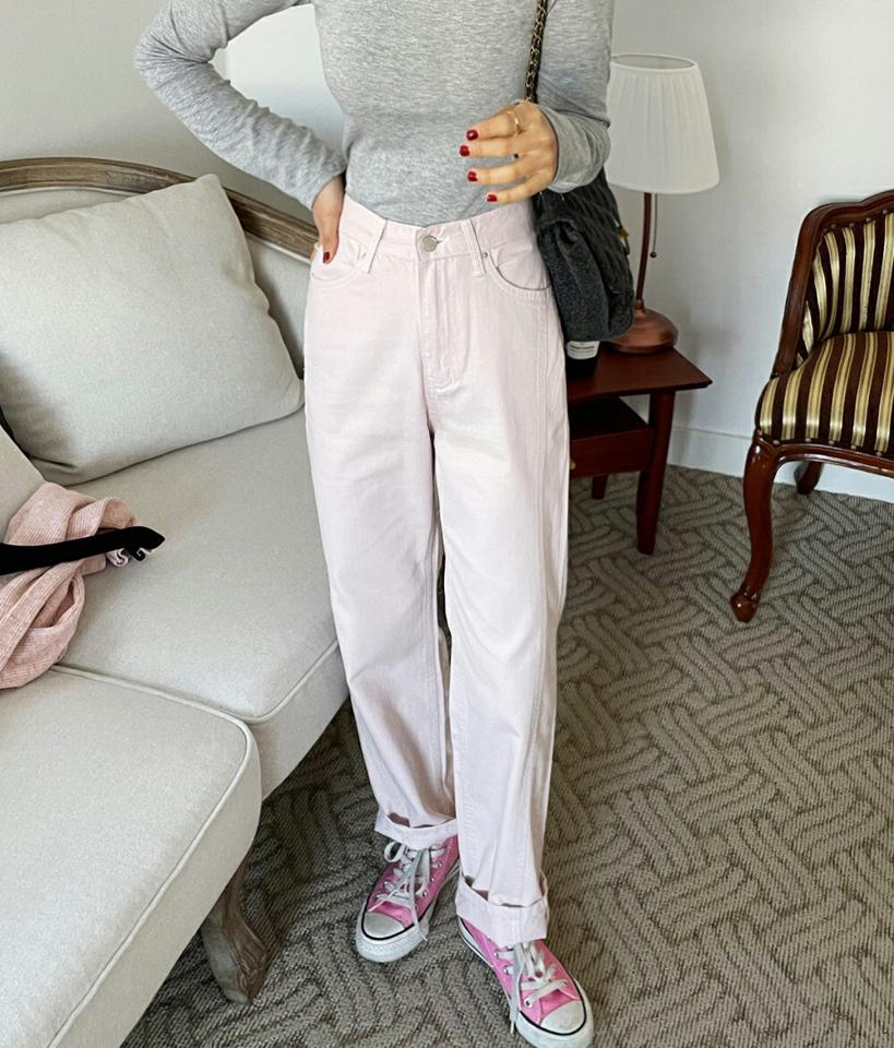 コットンパステルカラーパンツ・全3色・t66651 レディース 【pt】韓国ファッション ボトムス ロング ロングパンツ コットン パステルカラー ワイド ストレート ハイウエスト 無地 シンプル フェミニン カジュアル 秋 冬