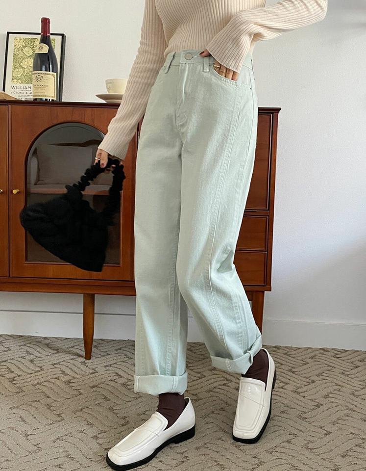 コットンパステルカラーパンツ・全3色・t66651 レディース 【pt】韓国ファッション ボトムス ロング ロングパンツ コットン パステルカラー ワイド ストレート ハイウエスト 無地 シンプル フェミニン カジュアル 秋 冬