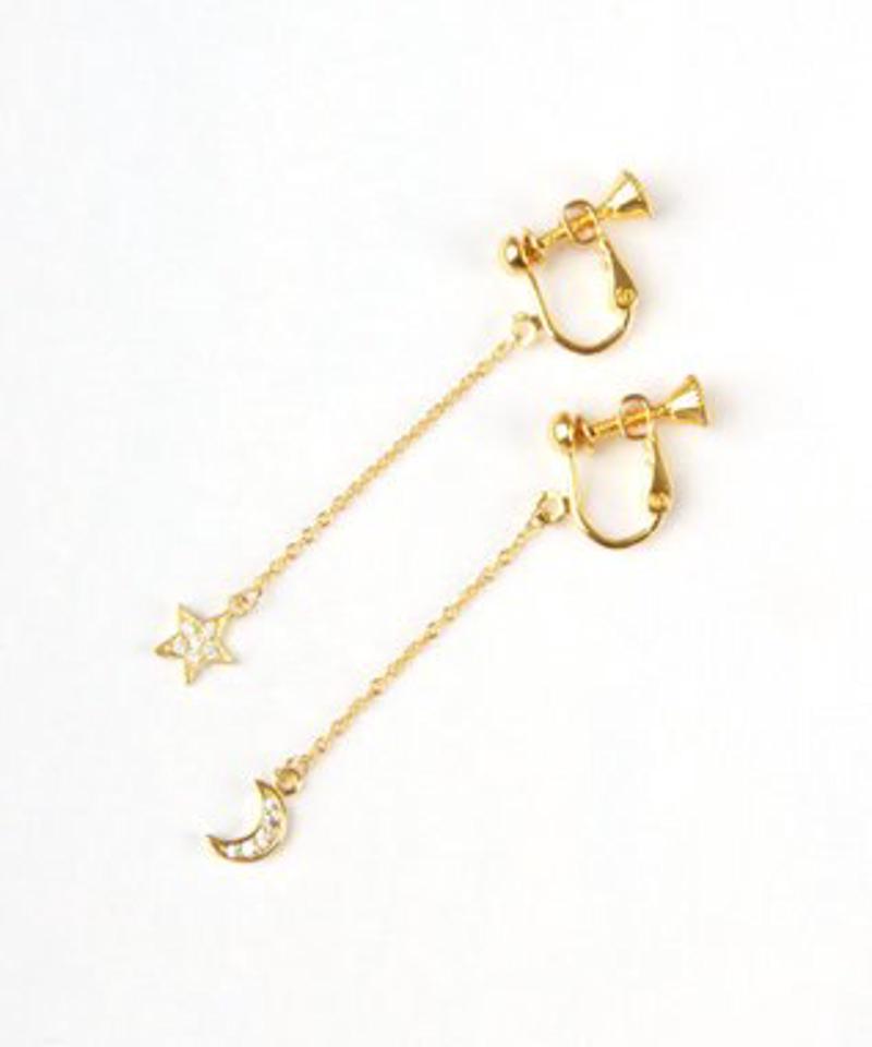 【ギフトにおススメ♪】K14GF 月×星ネックレス＆イヤリングセット
