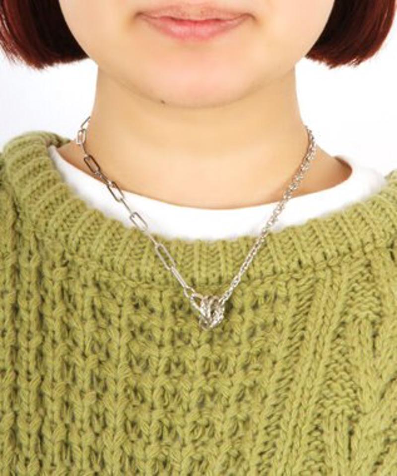 【大きめユニセックスデザイン♪】プレートミックスチェーンネックレス(シルバー)