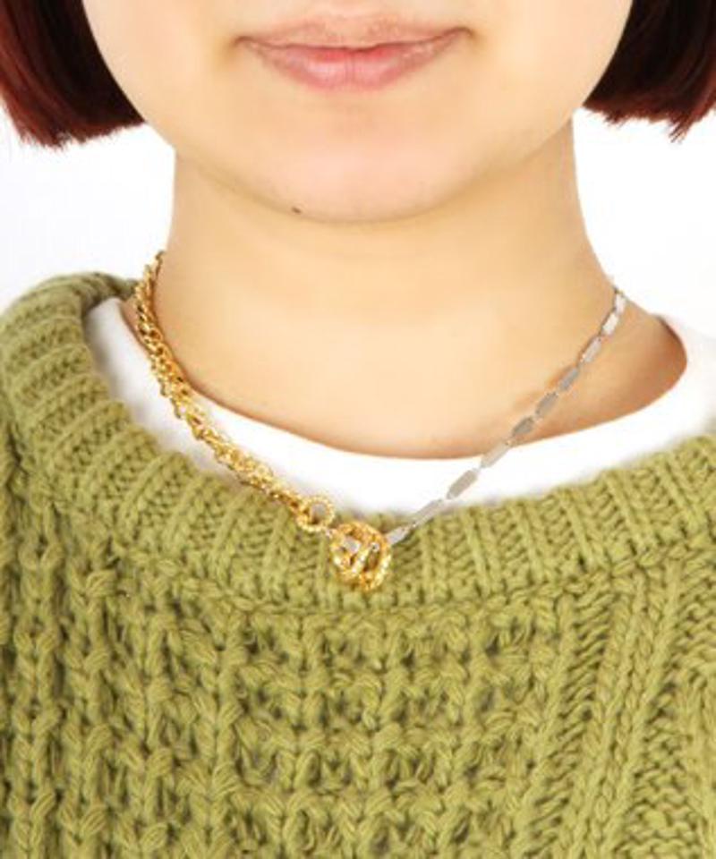 【大きめユニセックスデザイン♪】プレートミックスチェーンネックレス(ゴールド)