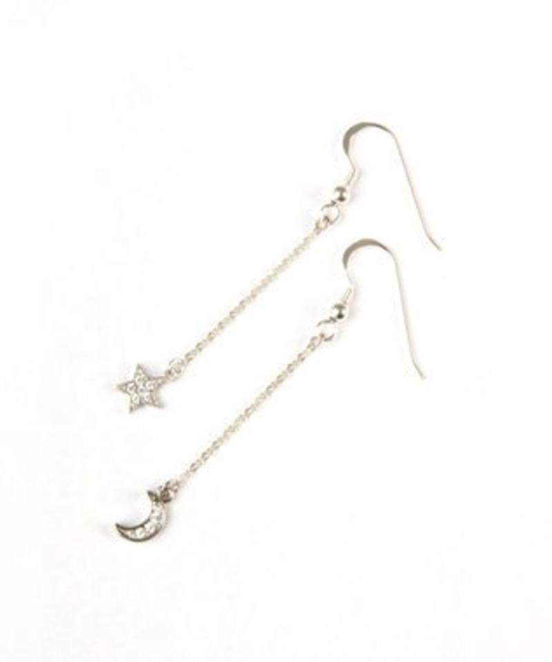 【ギフトにおススメ♪】SS925 月×星ネックレス＆ピアスセットピアス