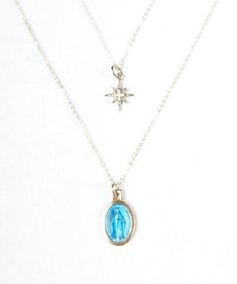 【ギフトにおススメ♪】SS925 不思議のメダイ×八芒星ガラスチャーム二連ネックレス