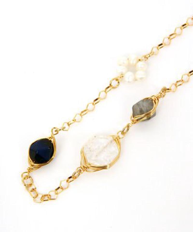 【アシンメトリーアクセ】K14GF クリア４粒天然石ネックレス