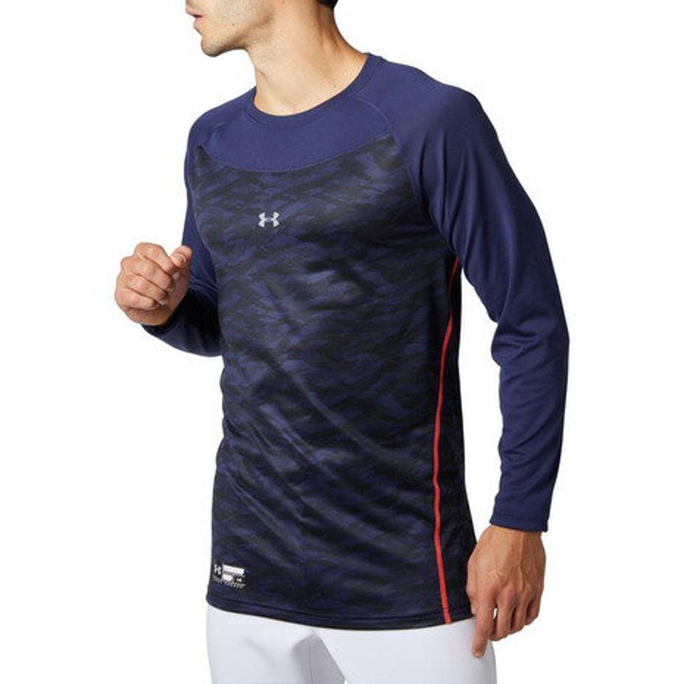 アンダーアーマー（UNDER ARMOUR） 野球 アンダーシャツ テック フィッティド ロングスリーブ クルー シャツ グラフィック 長袖 インナー シャツ 1354236 ネイビー （メンズ）