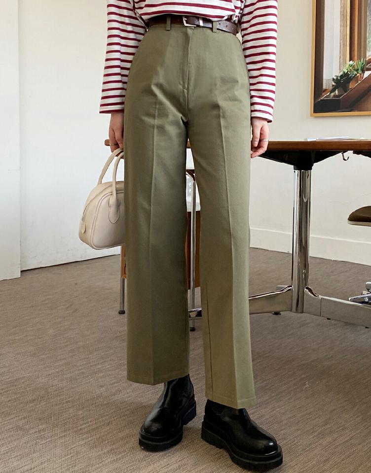 コットンストレートパンツ・全4色・t00175 レディース 【pt】韓国ファッション ボトムス ロング ロングパンツ コットン ストレート ハイウエスト コットンパンツ 無地 シンプル 体型カバー フェミニン カジュアル 秋 冬