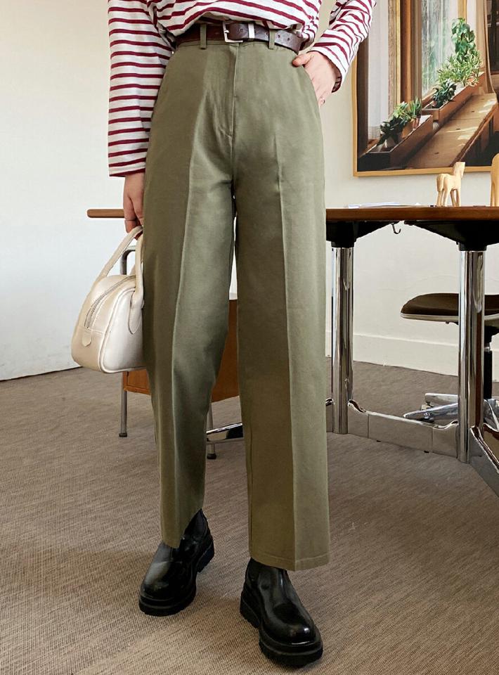 コットンストレートパンツ・全4色・t00175 レディース 【pt】韓国ファッション ボトムス ロング ロングパンツ コットン ストレート ハイウエスト コットンパンツ 無地 シンプル 体型カバー フェミニン カジュアル 秋 冬