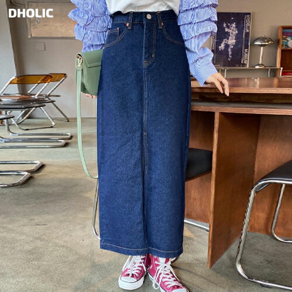 Hラインスリットデニムスカート・全2色・t00248 レディース 【sk】韓国ファッション ボトムス スカート ロング ロングスカート スリット Hライン デニムスカート ロング丈 シンプル 細身 大人 カジュアル フェミニン 秋 冬
