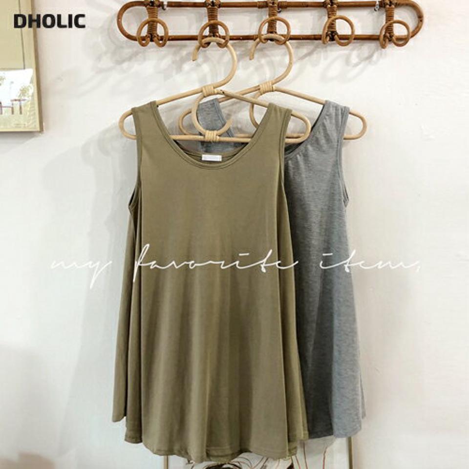 フレアノースリーブ・全4色・e66568 レディース 【tops】韓国ファッション トップス スリーブレス 大人 ノースリーブ ラウンドネック フレア コットン ロング丈 無地 シンプル 細身 フェミニン カジュアル 秋 冬