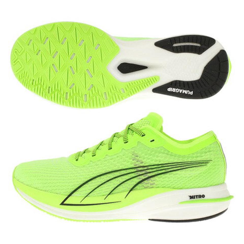 プーマ（PUMA）（メンズ）ランニングシューズ ディヴィエイト ニトロ DEVIATE NITRO グリーン 19444908 スニーカー 厚底 プレート ジョギング マラソン 軽量