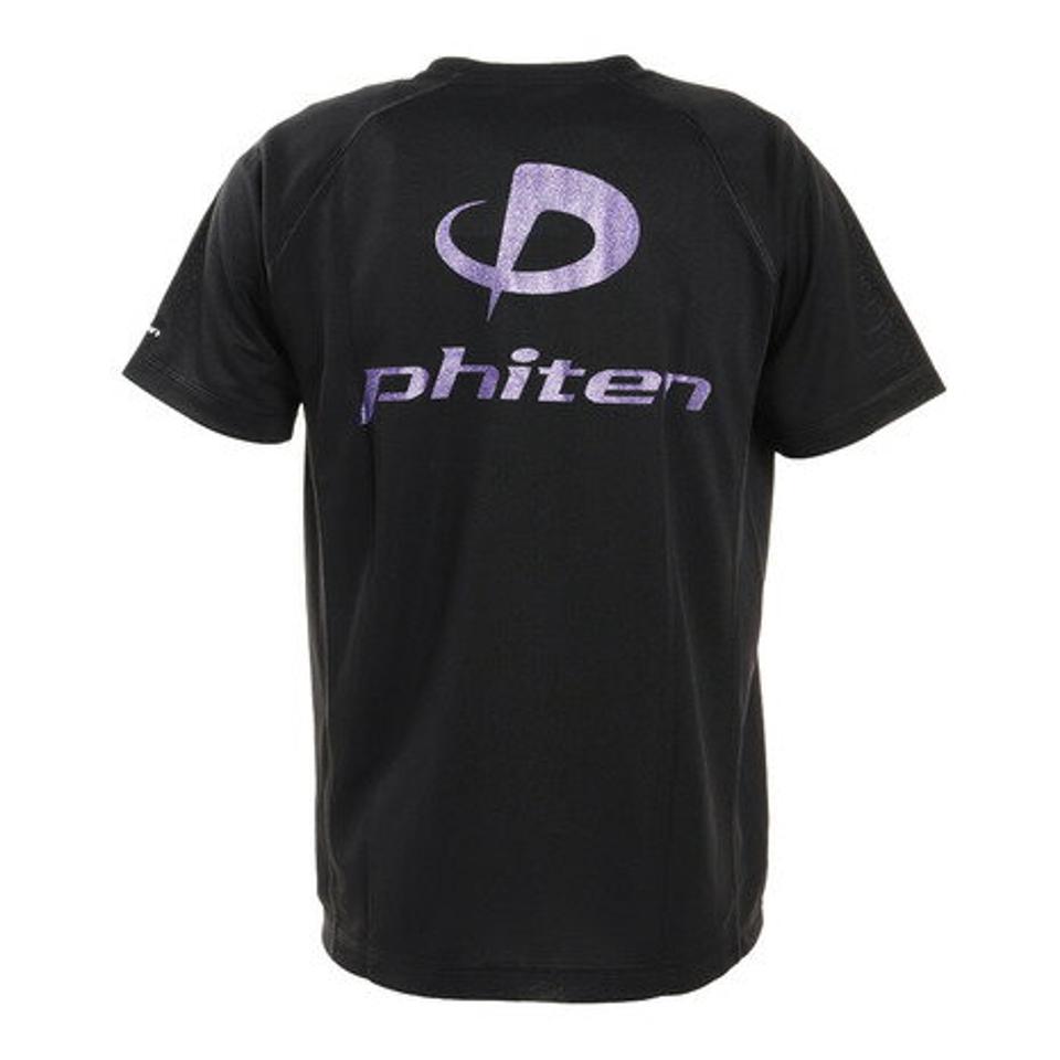 ファイテン（PHITEN）（メンズ） バレーボール Tシャツ RAKUシャツSPORTS スムースドライ 半袖 ロゴ入り BK/PR 3120JG スポーツウェア 吸汗速乾