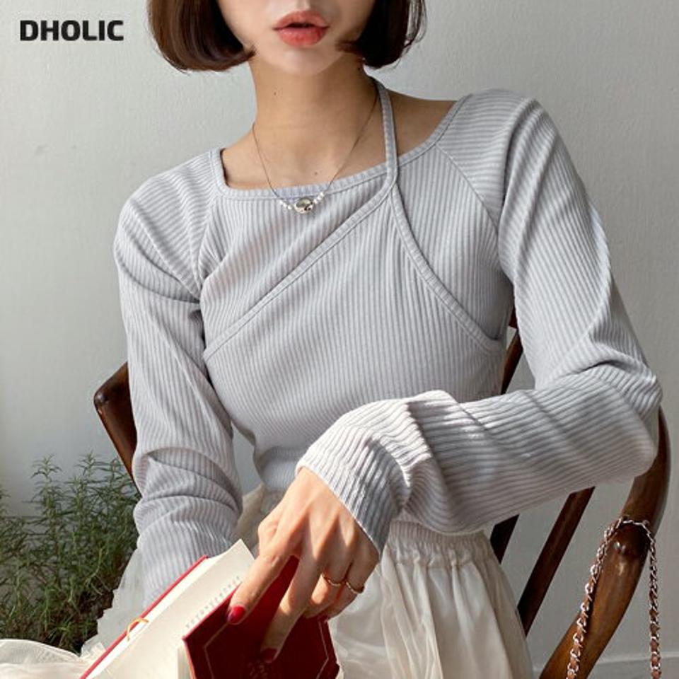 レイヤードリブTシャツ・全3色・t66661 レディース 【tops】韓国ファッション トップス Tシャツ 大人 長袖 スクエアネック キャミソール レイヤード リブ クロップド丈 無地 シンプル 体型カバー ルーズ フェミニン カジュアル デイリー 春 秋 冬